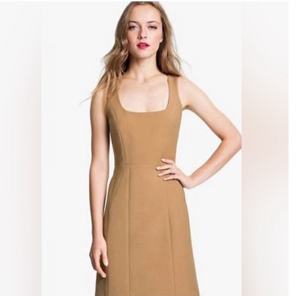 Tory Burch Azalea Wool Sheath Dress Women's Size 4 Camel Sleeveless Work Classic